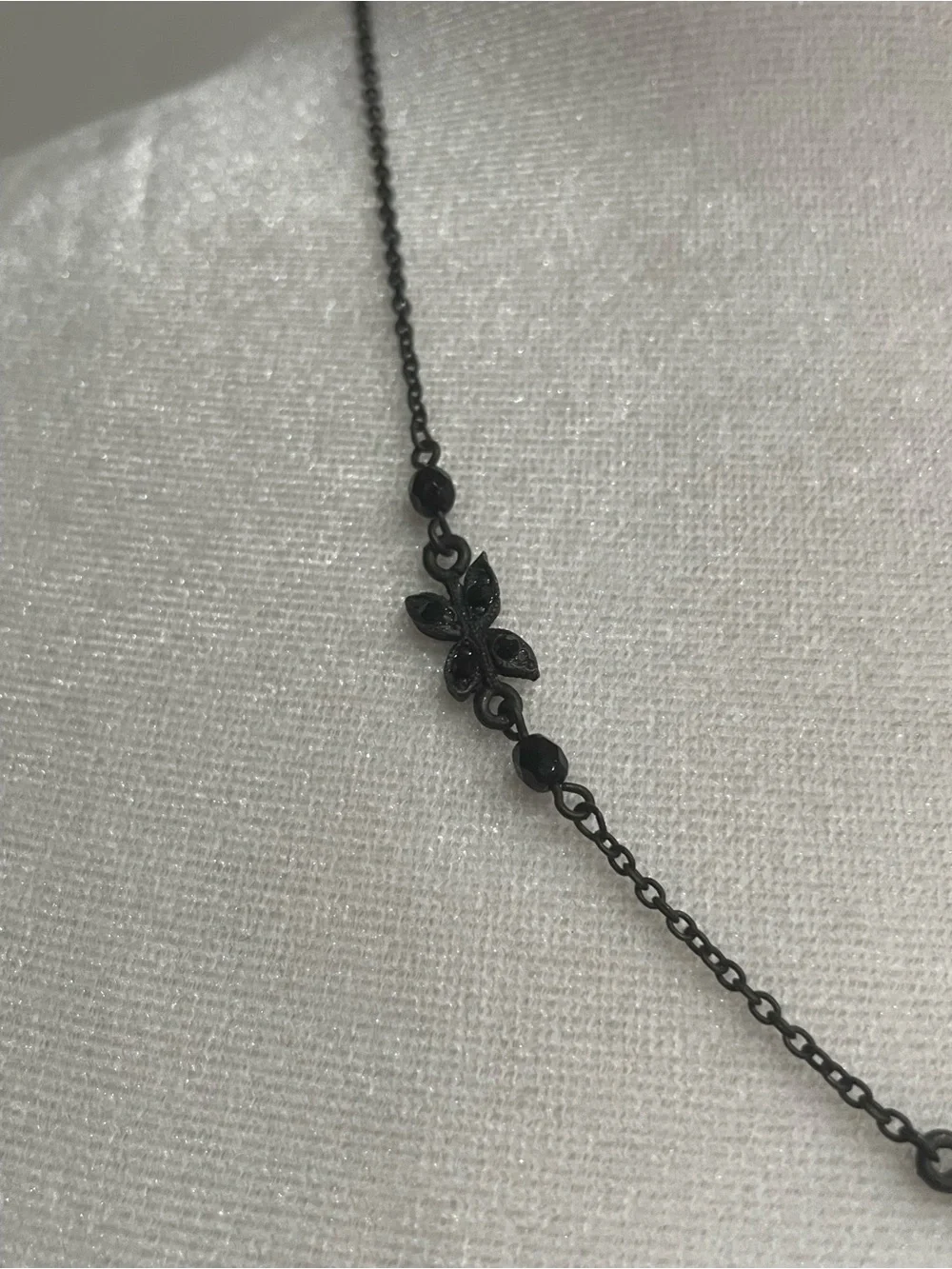 Black, Floral Statement Women’s Necklace  rhinestone  enameled Necklace